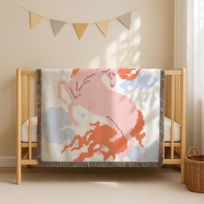 Horse Fire Blanket Fantasy Unicorn Throw C2C CROCHET PATTERN Bronco Afghan