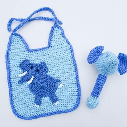 Elephant Baby Bib and Rattle