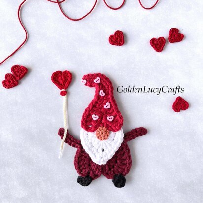 Crochet Valentine's Day Gnome Applique