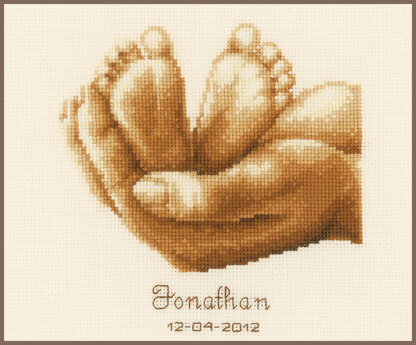 Vervaco Tiny Feet Birth Sampler Cross Stitch Kit - 19cm x 16cm