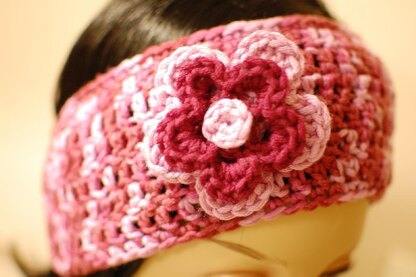 Headband style earwarmer with layered flowers (two sizes)