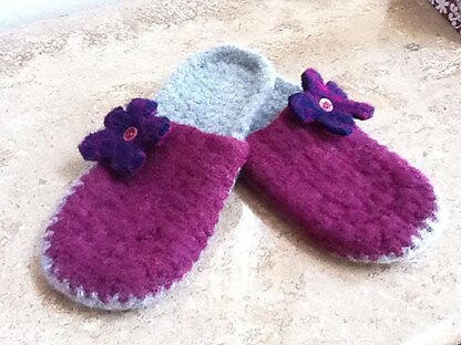 8-Row Felted Slippers, Crochet Scuffies