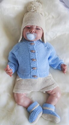 Little Peter Baby Cardigan hat booties and shorts set