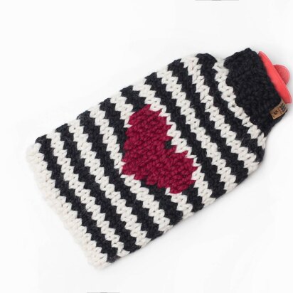 Hot Water Bottle Cover Heart Stripes Chunkky Wool Sweater