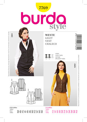 Burda Vest Sewing Pattern B7769 - Paper Pattern, Size 12-32