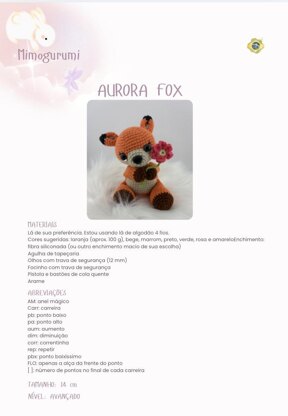 Aurora Fox - Amigurumi Fox Pattern Available in English and Portuguese