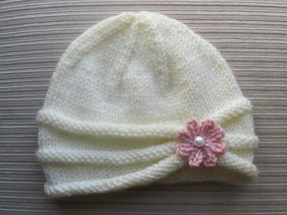 Rolled Brim Hat with a Flower for a Baby (6-9 Months) and Toddler ( 2-4 Years)