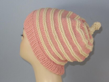 Stripe Topknot Slouch Hat