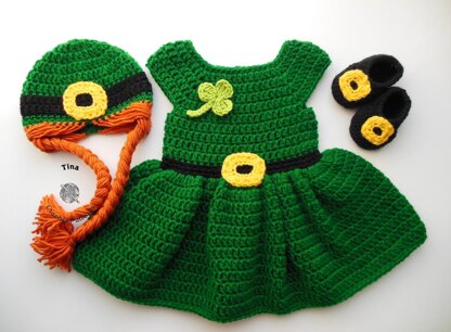 Leprechaun Baby Hat, Dress and Shoes Outfit