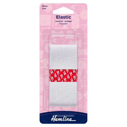 Hemline General Purpose Knitted Elastic: 1m x 40mm: White