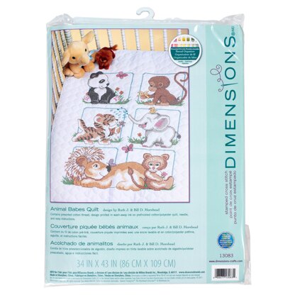 Dimensions Stamped Cross Stitch Kit: Quilt: Animal Babes Cross Stitch Kit - 34 x 43in