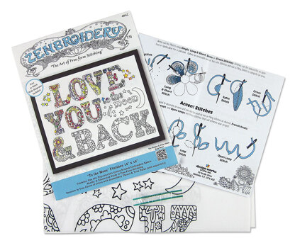 Design Works Zenbroidery To The Moon Cotton Fabric Printed Embroidery Kit