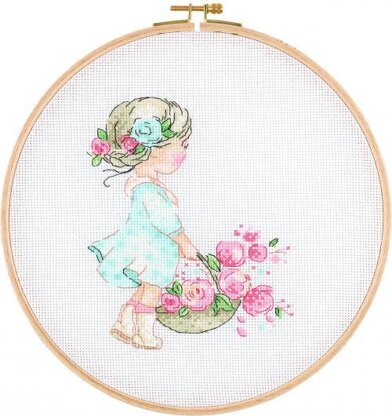 Creative World of Crafts Spring Girl Cross Stitch Kit - 26cm Diameter