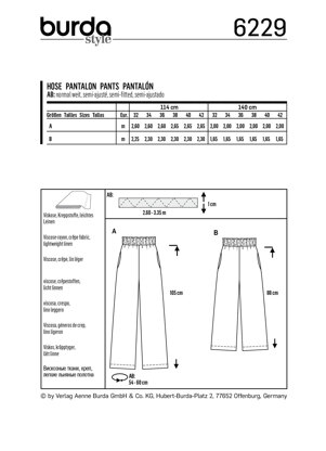 Burda Style Misses' Trousers/Pants with Elastic Waist with Pockets in Seams â€“ Wide Leg B6229 - Paper Pattern, Size 6-16