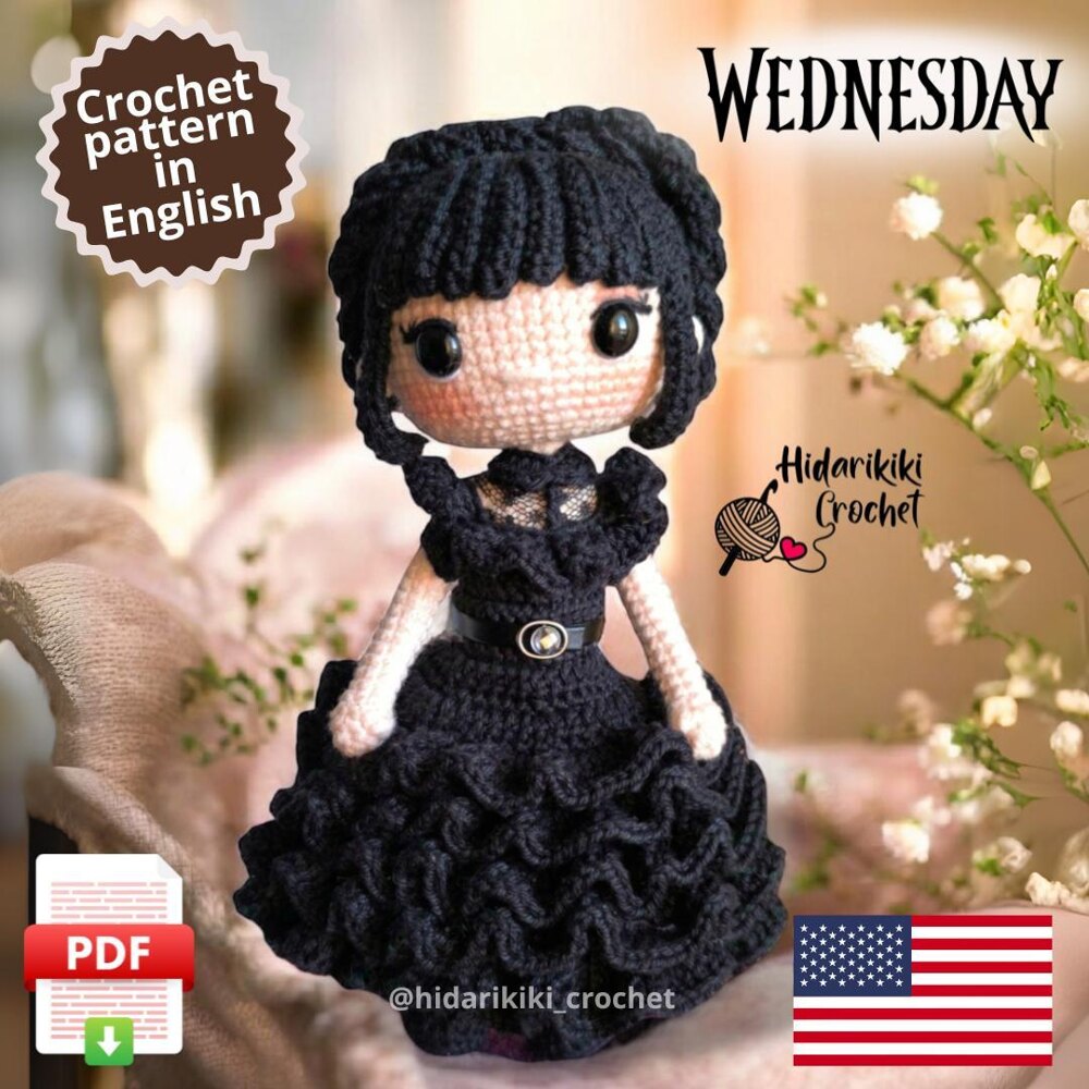 crochet wednesday dress Wednesday Addams Crochet Doll Pattern