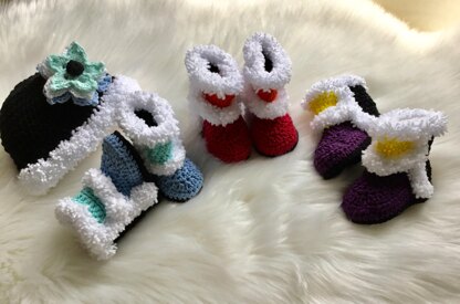 Winter Baby Boot and Hat Set Pattern No 291