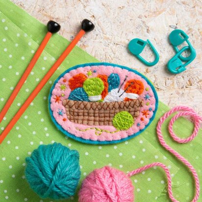 Hawthorn Handmade Knitting Basket Felt Craft Brooch Kit - 8cm