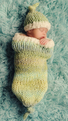 Sweet Dreams Baby Cocoon and Hat Set in Lion Brand Tweed Stripes - L20132