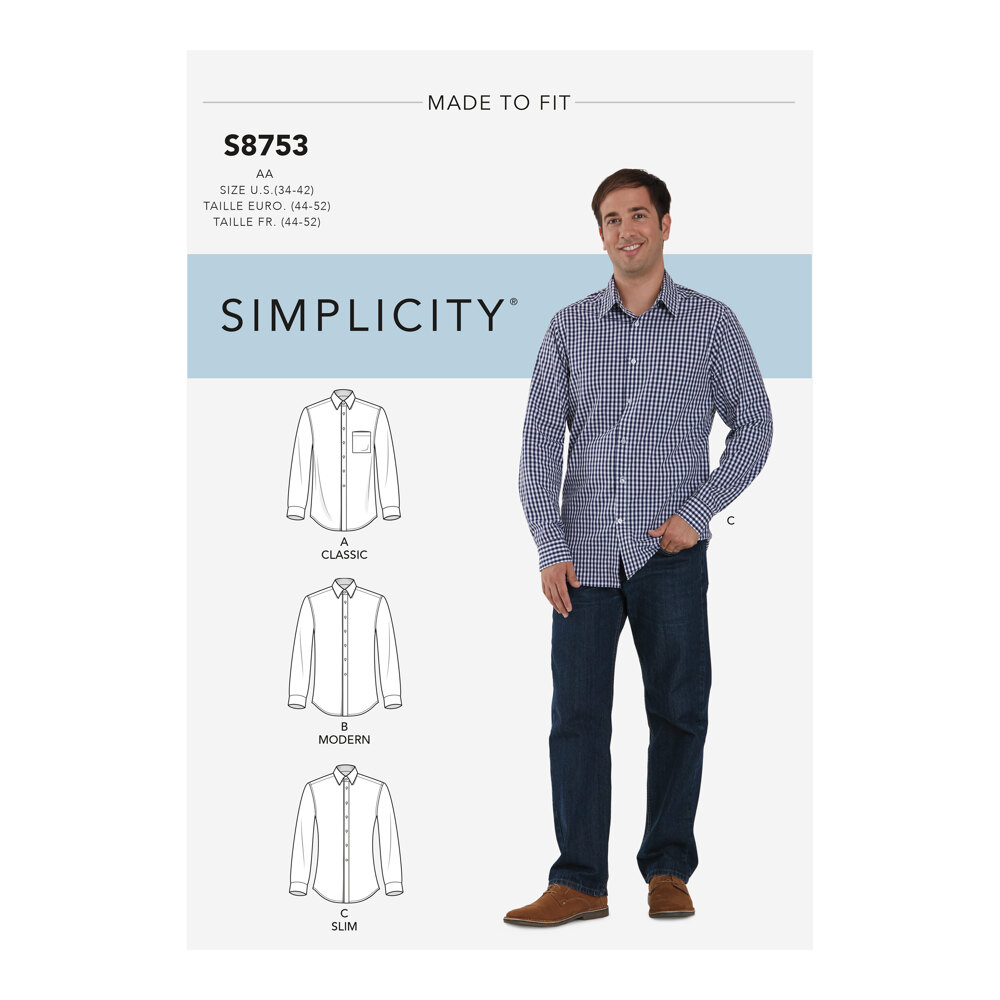 Simplicity 8753 Men's Classic, Modern and Slim Fit Shirt - Sewing Pattern | LoveCrafts Simplicity 8753 Men's Classic, Modern and Slim Fit Shirt - Sewing Pattern | LoveCrafts