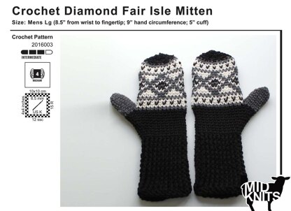 Fair Isle Crochet Diamond Mittens (2016003)