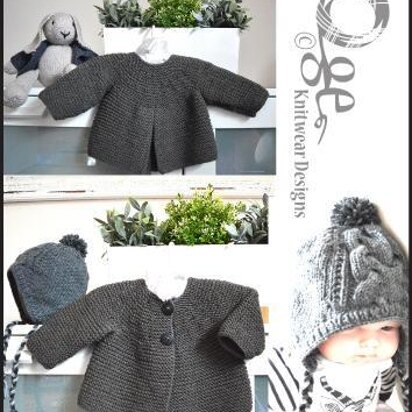 Garter stitch jacket with back pleat and cable hat - P103