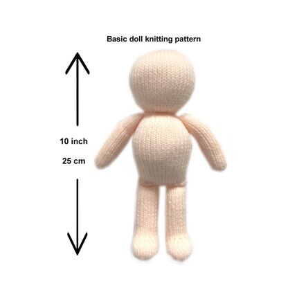 Basic 25cm (10 inch) doll knitting pattern 19060