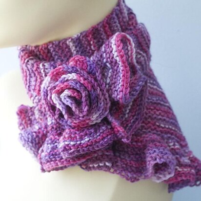 Ruffle Edged Scarf with Flower Scarf Pin