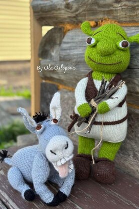Donkey knitting pattern. Knitted donkey friend Shrek