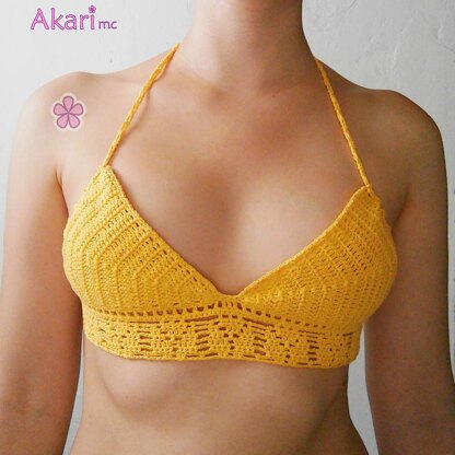 Plunge bikini top with lacy tulip design _ C22