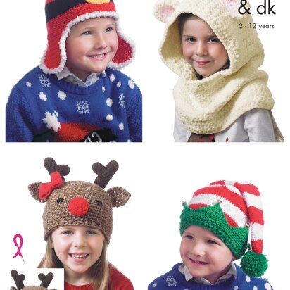 Kid's Novely Hats in King Cole DK and Chunky - 4870 - Downloadable PDF