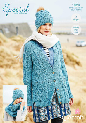 Cardigan, Snood & Hat in Stylecraft Special Aran with Wool - 9554 - Downloadable PDF