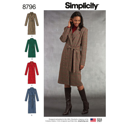 Simplicity 8796 Misses / Petite Lined Coat - Sewing Pattern