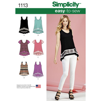 Simplicity Women's Easy-To-Sew Knit Tops 1113 - Paper Pattern, Size A (XXS-XS-S-M-L-XL-XXL)