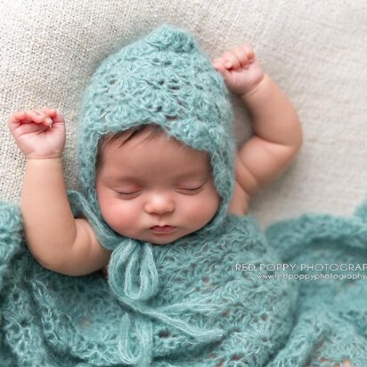 Newborn Lace Bonnet Hat and Wrap Photo Prop
