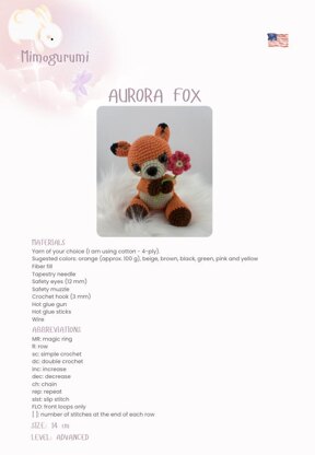 Aurora Fox - Amigurumi Fox Pattern Available in English and Portuguese