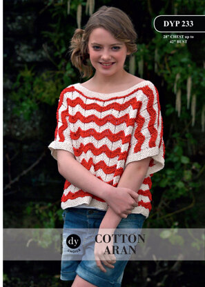 Young Lady Loose Fit 2 Colour Short Sleeved Top in DY Choice Cotton Aran - DYP233 - Downloadable PDF