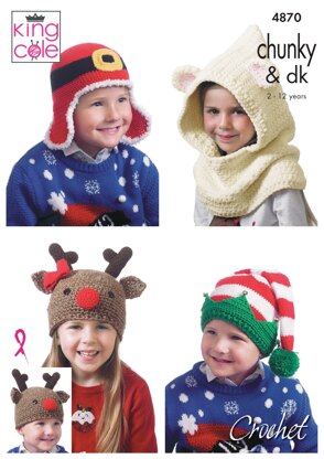 Kid's Novely Hats in King Cole DK and Chunky - 4870 - Downloadable PDF