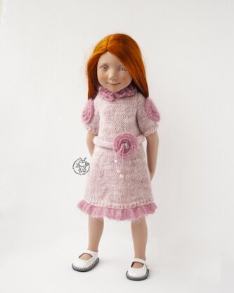 Pink rouse dress for doll 18 in