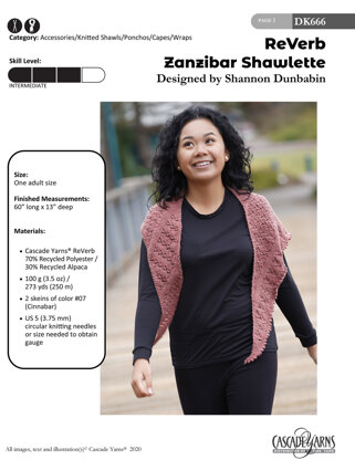 Zanzibar Shawlette in Cascade Yarns ReVerb - DK666 - Downloadable PDF