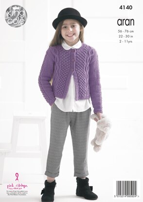 Girls' Cardigans in King Cole Big Value Recycled Cotton Aran - 4140 - Downloadable PDF