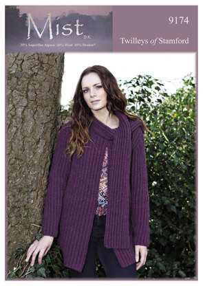 Knitted Scarf Neck Jacket in Twilleys Mist DK - 9174