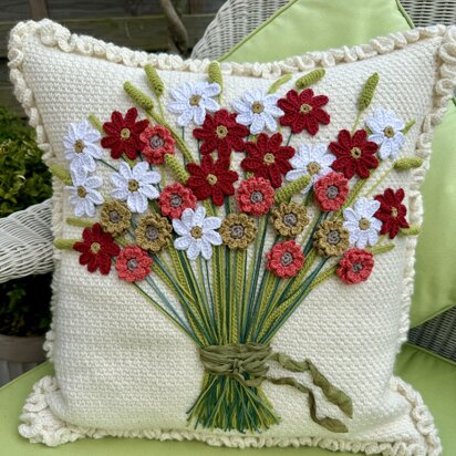 Handtied bouquet crochet cushion
