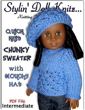 Doll Sweater and Slouchy Hat. Fits American Girl, 18 inch. Gotz, PDF, AG, 043