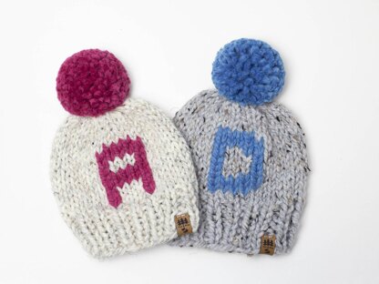 Monogram Initial Winter Hat Letter Name Personalized Chunky Toque Pompom