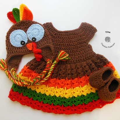 Turkey Baby Hat, Dress and Shoes Outfit