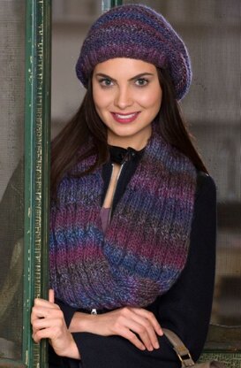 Slouchy Hat & Reversible Cable Cowl in Red Heart Boutique Treasure - LW4189