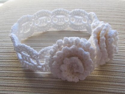 White Crochet Headband with Two Roses