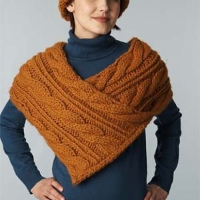 Cabled Wrap And Hat Lion Brand Wool-Ease Thick & Quick - 60619A - knitting pattern