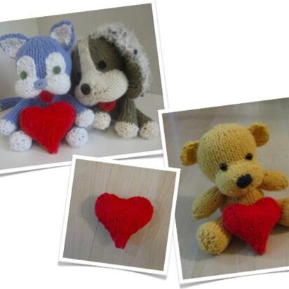 Valentine’s Day Trio - Cat, Dog and Bear - knitting pattern