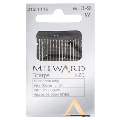 Milward Hand Sewing Needles - Sharps - Nos.3-9 - 20 Pieces